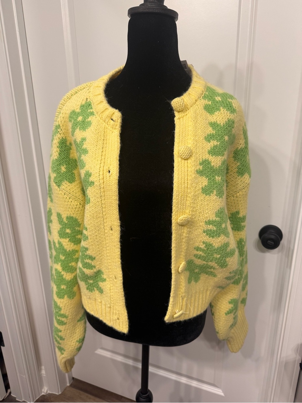 Zara Yellow Cardigan with Green Floral Knit
